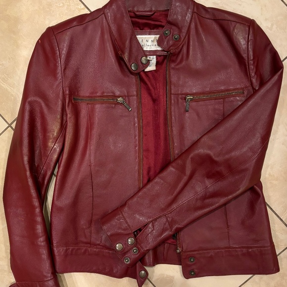 Hennes Jackets & Blazers - Women’s Vintage Burgundy Maroon Red leather moto jacket
